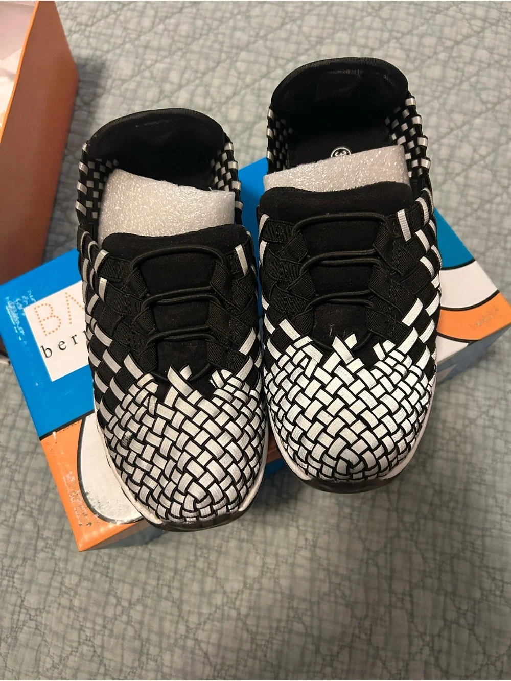 bernie mev. Kids Black and Silver Reflective Woven Slip-On Sneakers